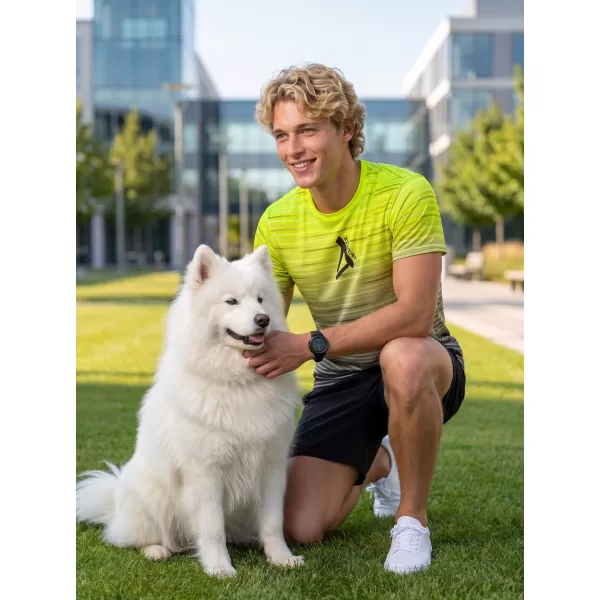  Tricou premium pentru bărbați ALTISPORT VOJ/ALM031TR01 NEGRU/GALBEN FLUO 