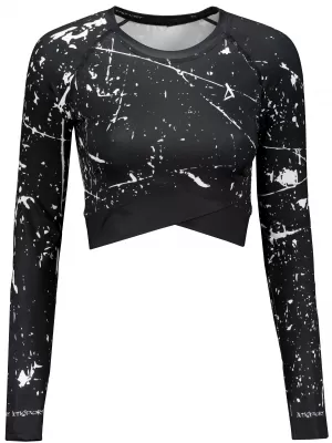 Crop top funcțional premium pentru femei, cu mâneci lungi ALTISPORT VOJ/ALW034TR04 NEGRU