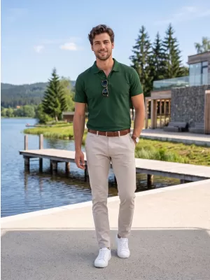 Tricou pentru bărbați cu guler ALTISPORT NoPrint NP/ALM302 STICLA VERDE