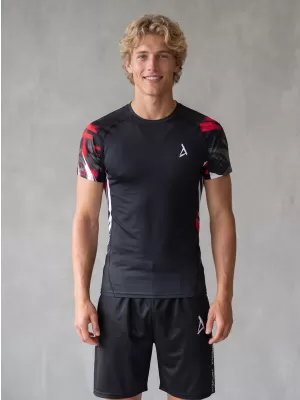 Tricou de compresie funcțional premium cu mâneci scurte pentru bărbați ALTISPORT VOJ/ALM039TR04 NEGRU ȘI ROȘU