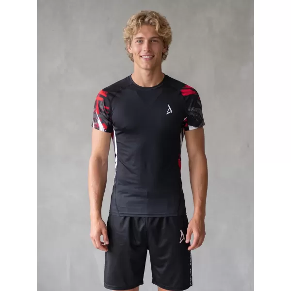  Tricou de compresie funcțional premium cu mâneci scurte pentru bărbați ALTISPORT VOJ/ALM039TR04 NEGRU ȘI ROȘU 