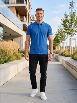 Tricou pentru bărbați cu guler ALTISPORT NoPrint NP/ALM302 ALBASTRU AZUR