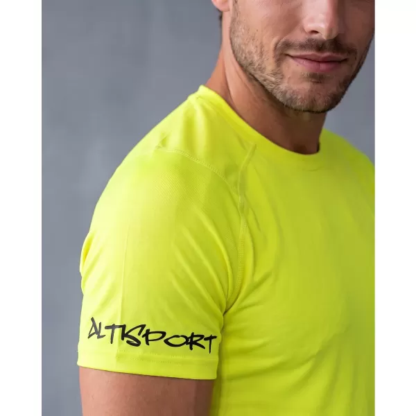  Tricou de compresie funcțional premium cu mâneci scurte pentru bărbați ALTISPORT VOJ/ALM000TR04 GALBEN NEON 