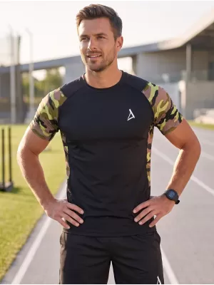 Tricou de compresie funcțional premium cu mâneci scurte pentru bărbați ALTISPORT VOJ/ALM038TR04 NEGRU ȘI VERDE