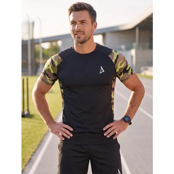  Tricou de compresie funcțional premium cu mâneci scurte pentru bărbați ALTISPORT VOJ/ALM038TR04 NEGRU ȘI VERDE 