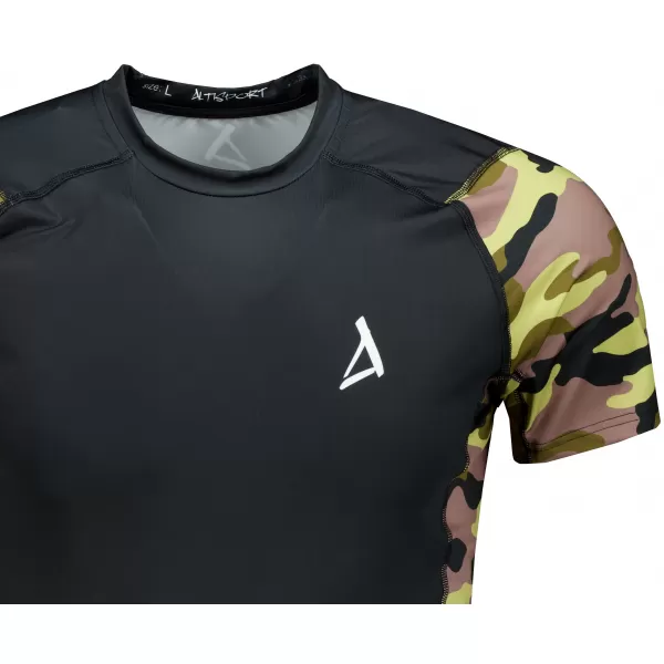  Tricou de compresie funcțional premium cu mâneci scurte pentru bărbați ALTISPORT VOJ/ALM038TR04 NEGRU ȘI VERDE 