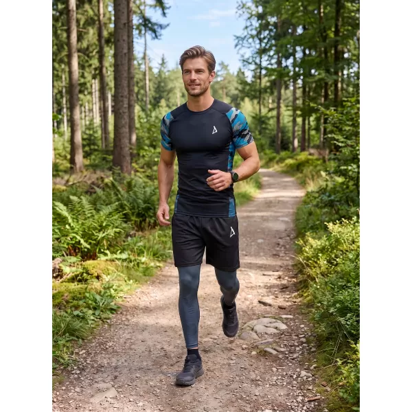  Tricou de compresie funcțional premium cu mâneci scurte pentru bărbați ALTISPORT VOJ/ALM038TR04 KEROSEN/NEGRU 