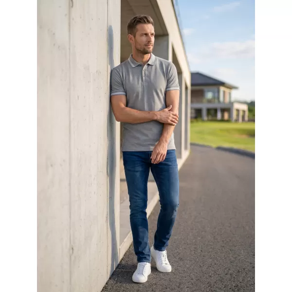  Tricou pentru bărbați cu guler ALTISPORT NoPrint NP/ALM912 EVIDENȚIERI GRI ÎNCHIS 