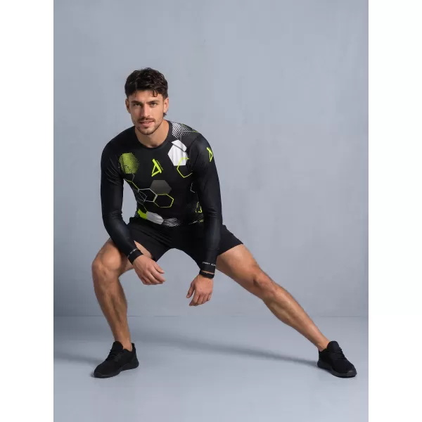  Tricou de compresie funcțional premium pentru bărbați ALTISPORT VOJ/ALM037TR03 NEGRU ȘI GALBEN 