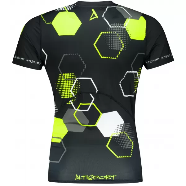  Tricou de compresie funcțional premium cu mâneci scurte pentru bărbați ALTISPORT VOJ/ALM037TR04 NEGRU ȘI GALBEN 