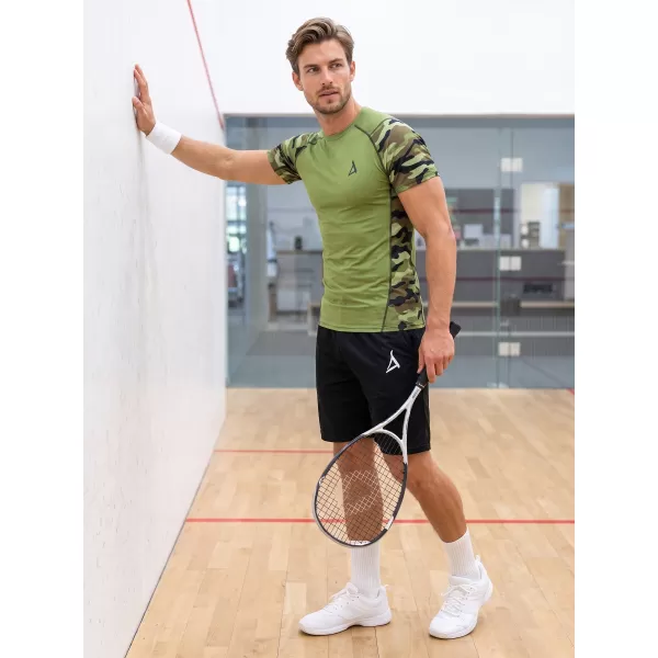  Tricou de compresie funcțional premium cu mâneci scurte pentru bărbați ALTISPORT VOJ/ALM038TR04 VERDE/KAKI 