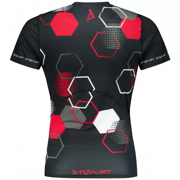  Tricou de compresie funcțional premium cu mâneci scurte pentru bărbați ALTISPORT VOJ/ALM037TR04 NEGRU ȘI ROȘU 