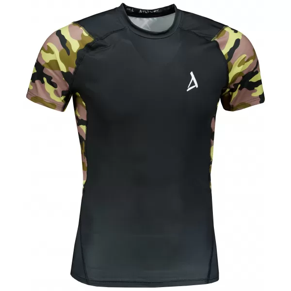  Tricou de compresie funcțional premium cu mâneci scurte pentru bărbați ALTISPORT VOJ/ALM038TR04 NEGRU ȘI VERDE 