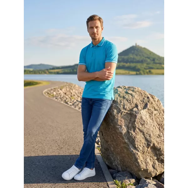  Tricou pentru bărbați cu guler ALTISPORT NoPrint NP/ALM912 TURCOAZ 