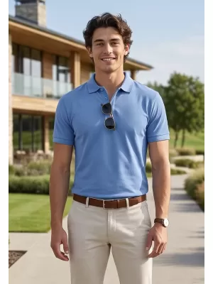 Tricou pentru bărbați cu guler ALTISPORT NoPrint NP/ALM302 CER ALBASTRU
