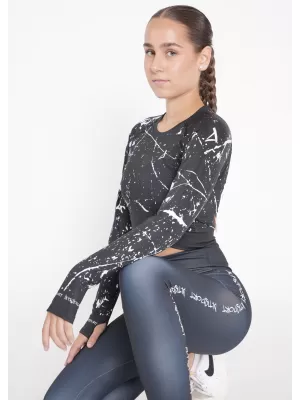 Crop top funcțional premium pentru femei, cu mâneci lungi ALTISPORT VOJ/ALW034TR04 NEGRU
