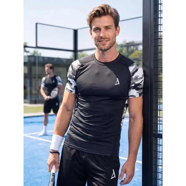  Tricou de compresie funcțional premium cu mâneci scurte pentru bărbați ALTISPORT VOJ/ALM038TR04 ALB-NEGRU 