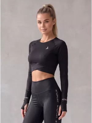 Crop top funcțional premium pentru femei, cu mâneci lungi ALTISPORT VOJ/ALW000TR04 NEGRU
