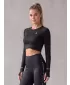 Crop top funcțional premium pentru femei, cu mâneci lungi ALTISPORT VOJ/ALW000TR04 NEGRU