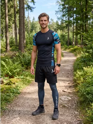 Tricou de compresie funcțional premium cu mâneci scurte pentru bărbați ALTISPORT VOJ/ALM038TR04 KEROSEN/NEGRU
