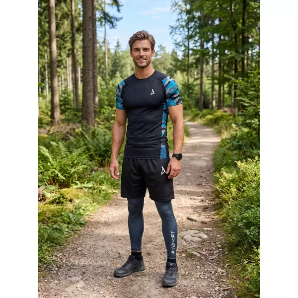  Tricou de compresie funcțional premium cu mâneci scurte pentru bărbați ALTISPORT VOJ/ALM038TR04 KEROSEN/NEGRU 