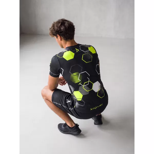  Tricou de compresie funcțional premium cu mâneci scurte pentru bărbați ALTISPORT VOJ/ALM037TR04 NEGRU ȘI GALBEN 