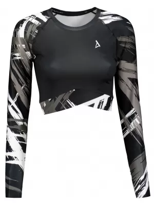 Crop top funcțional premium pentru femei, cu mâneci lungi ALTISPORT VOJ/ALW039TR04 ALB NEGRU