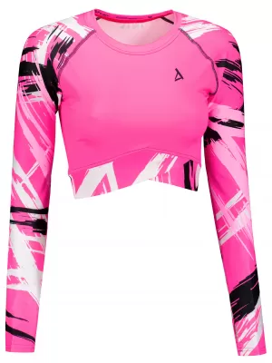 Crop top funcțional premium pentru femei, cu mâneci lungi ALTISPORT VOJ/ALW039TR04 ROZ FLUO