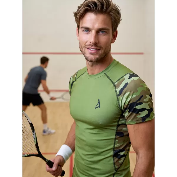  Tricou de compresie funcțional premium cu mâneci scurte pentru bărbați ALTISPORT VOJ/ALM038TR04 VERDE/KAKI 