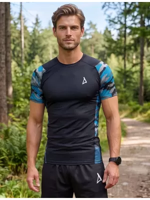 Tricou de compresie funcțional premium cu mâneci scurte pentru bărbați ALTISPORT VOJ/ALM038TR04 KEROSEN/NEGRU