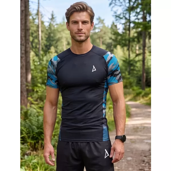  Tricou de compresie funcțional premium cu mâneci scurte pentru bărbați ALTISPORT VOJ/ALM038TR04 KEROSEN/NEGRU 