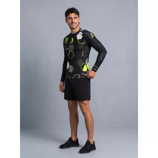  Tricou de compresie funcțional premium pentru bărbați ALTISPORT VOJ/ALM037TR03 NEGRU ȘI GALBEN 