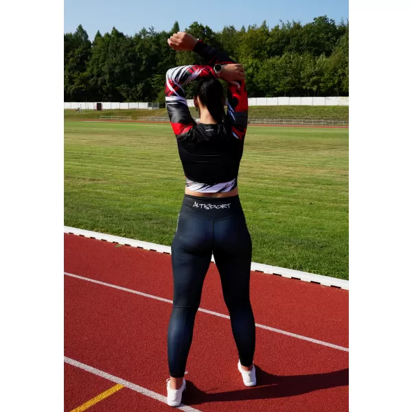  Crop top funcțional premium pentru femei, cu mâneci lungi ALTISPORT VOJ/ALW039TR04 NEGRU/ROSU 