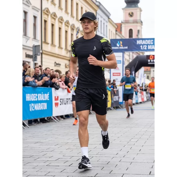  Tricou de compresie funcțional premium cu mâneci scurte pentru bărbați ALTISPORT VOJ/ALM039TR04 NEGRU ȘI GALBEN 