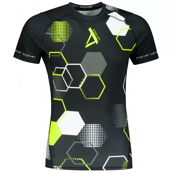  Tricou de compresie funcțional premium cu mâneci scurte pentru bărbați ALTISPORT VOJ/ALM037TR04 NEGRU ȘI GALBEN 