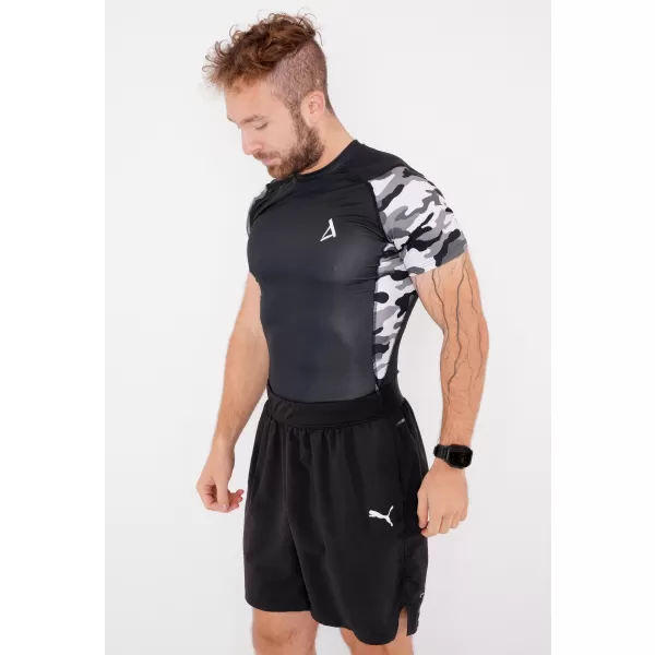  Tricou de compresie funcțional premium cu mâneci scurte pentru bărbați ALTISPORT VOJ/ALM038TR04 ALB-NEGRU 