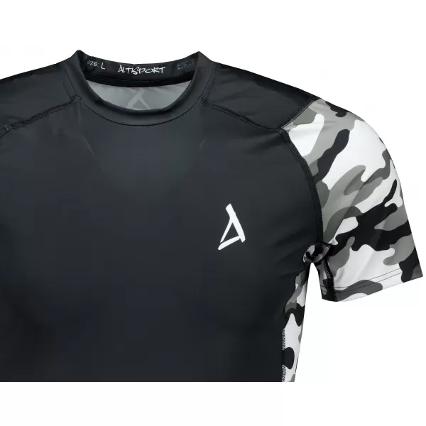  Tricou de compresie funcțional premium cu mâneci scurte pentru bărbați ALTISPORT VOJ/ALM038TR04 ALB-NEGRU 