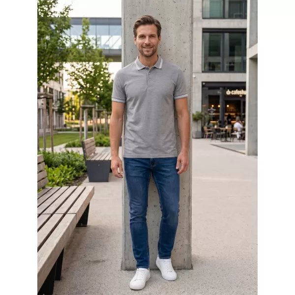  Tricou pentru bărbați cu guler ALTISPORT NoPrint NP/ALM912 EVIDENȚIERI GRI ÎNCHIS 