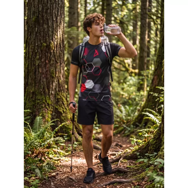  Tricou de compresie funcțional premium cu mâneci scurte pentru bărbați ALTISPORT VOJ/ALM037TR04 NEGRU ȘI ROȘU 