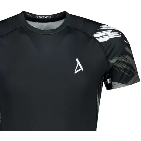  Tricou de compresie funcțional premium cu mâneci scurte pentru bărbați ALTISPORT VOJ/ALM039TR04 ALB-NEGRU 