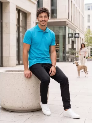 Tricou pentru bărbați cu guler ALTISPORT NoPrint NP/ALM302 TURCOAZ