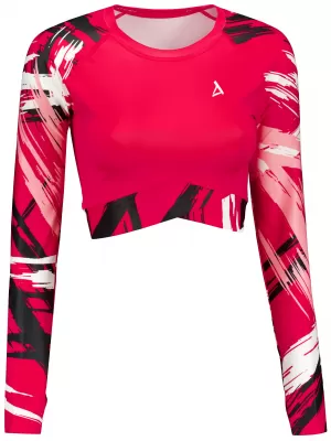 Crop top funcțional premium pentru femei, cu mâneci lungi ALTISPORT VOJ/ALW039TR04 VIVA MAGENTA