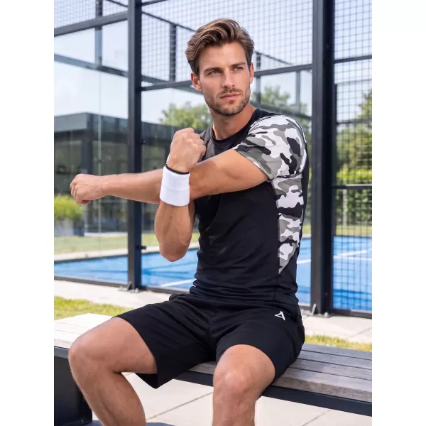  Tricou de compresie funcțional premium cu mâneci scurte pentru bărbați ALTISPORT VOJ/ALM038TR04 ALB-NEGRU 