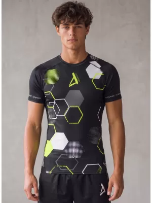 Tricou de compresie funcțional premium cu mâneci scurte pentru bărbați ALTISPORT VOJ/ALM037TR04 NEGRU ȘI GALBEN