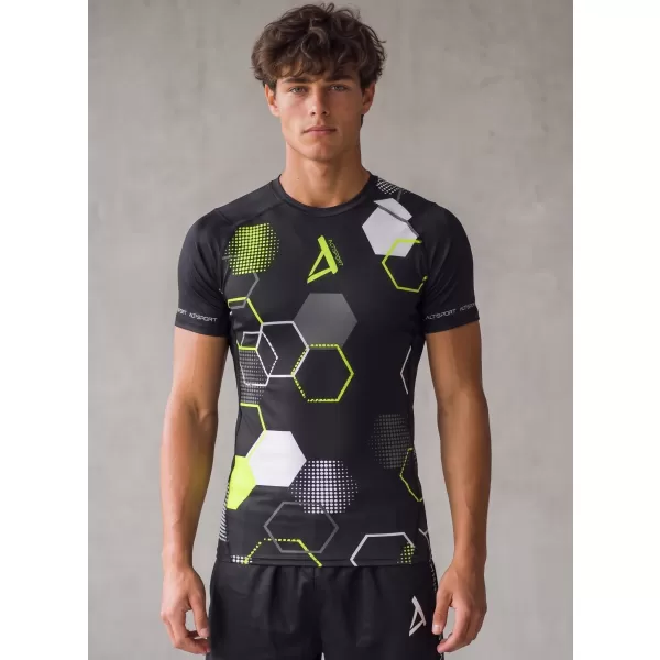  Tricou de compresie funcțional premium cu mâneci scurte pentru bărbați ALTISPORT VOJ/ALM037TR04 NEGRU ȘI GALBEN 
