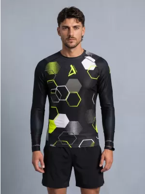 Tricou de compresie funcțional premium pentru bărbați ALTISPORT VOJ/ALM037TR03 NEGRU ȘI GALBEN