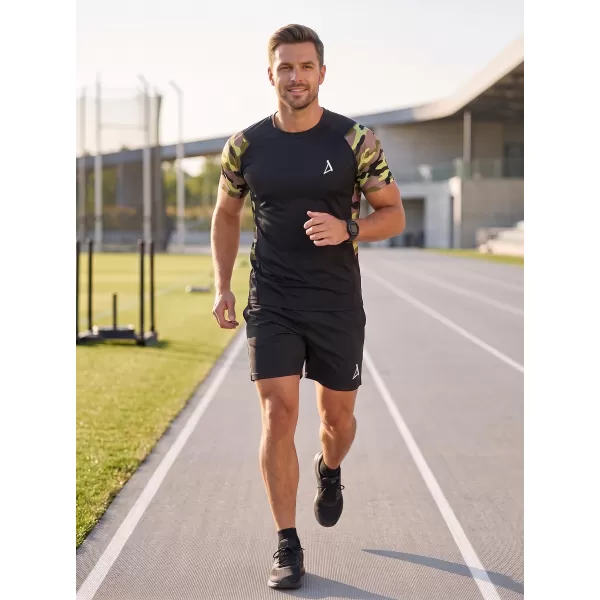  Tricou de compresie funcțional premium cu mâneci scurte pentru bărbați ALTISPORT VOJ/ALM038TR04 NEGRU ȘI VERDE 