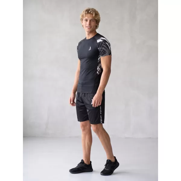  Tricou de compresie funcțional premium cu mâneci scurte pentru bărbați ALTISPORT VOJ/ALM039TR04 ALB-NEGRU 
