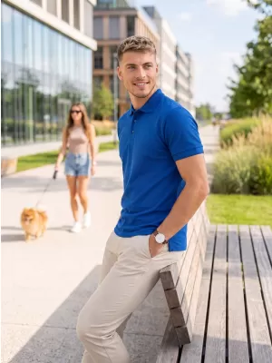 Tricou pentru bărbați cu guler ALTISPORT NoPrint NP/ALM302 ALBASTRU REGAL
