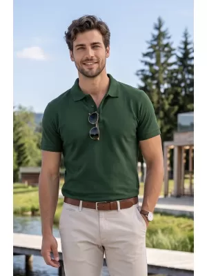 Tricou pentru bărbați cu guler ALTISPORT NoPrint NP/ALM302 STICLA VERDE